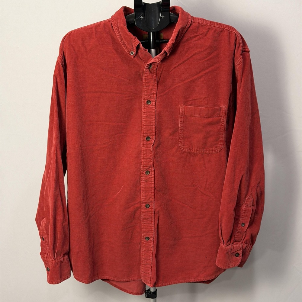 St John's Bay‎ Shirt Mens 2XL Red Corduroy Button Up Long Sleeve Pocket Casual